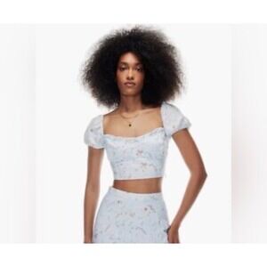 Wilfred‎ Aritzia Linen Floral Puff Sleeve Crop Top Blue Pink XL